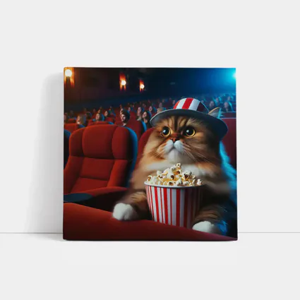 Fluffy Cat Watching Movie In Cinema