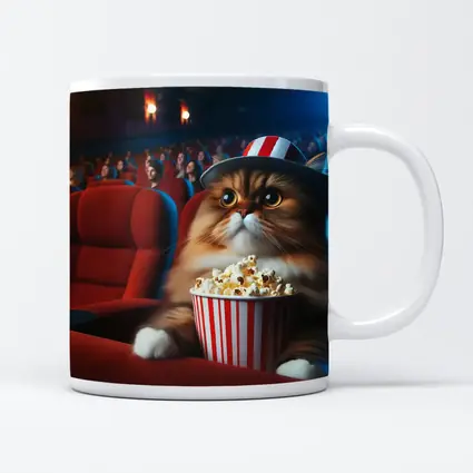 Fluffy Cat Watching Movie In Cinema