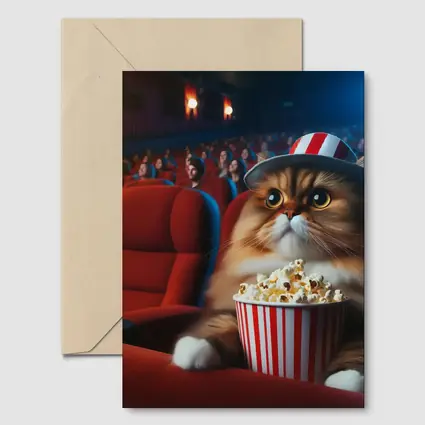Fluffy Cat Watching Movie In Cinema