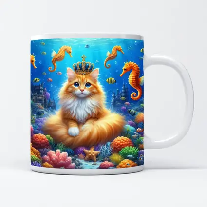 Orange Cat Crown Underwater Seahorse Ocean Scene