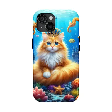 Orange Cat Crown Underwater Seahorse Ocean Scene
