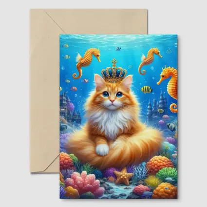 Orange Cat Crown Underwater Seahorse Ocean Scene