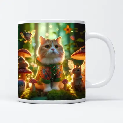 Cute Cat Fairy Forest Mushroom Fantasy Scene