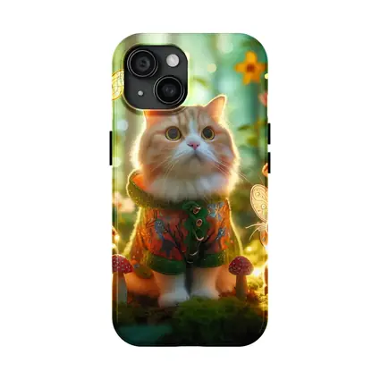 Cute Cat Fairy Forest Mushroom Fantasy Scene