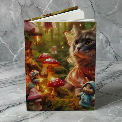 Gray Cat Fairy Enchanted Forest Mushroom Scene