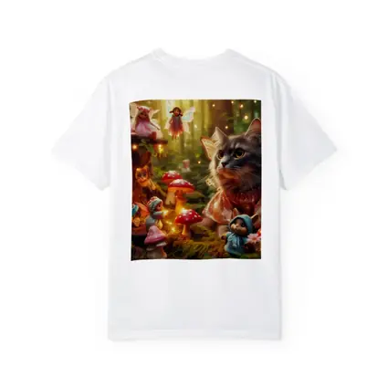 Gray Cat Fairy Enchanted Forest Mushroom Scene