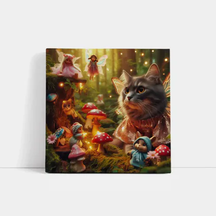 Gray Cat Fairy Enchanted Forest Fantasy Scene