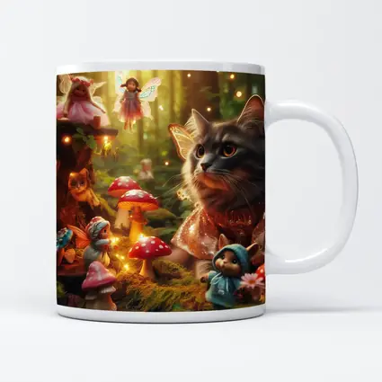 Gray Cat Fairy Enchanted Forest Fantasy Scene