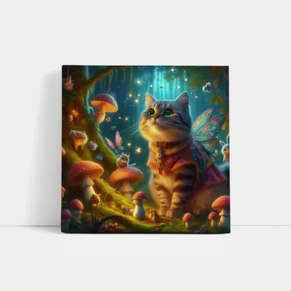 Fantasy Cat Fairy Enchanted Mushroom Forest