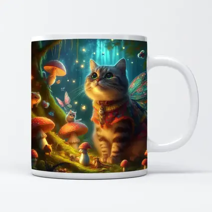 Fantasy Cat Fairy Enchanted Mushroom Forest