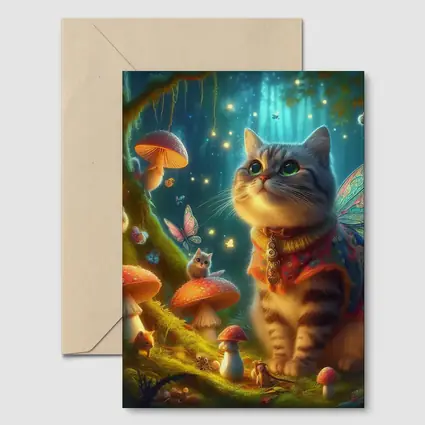 Fantasy Cat Fairy Enchanted Mushroom Forest