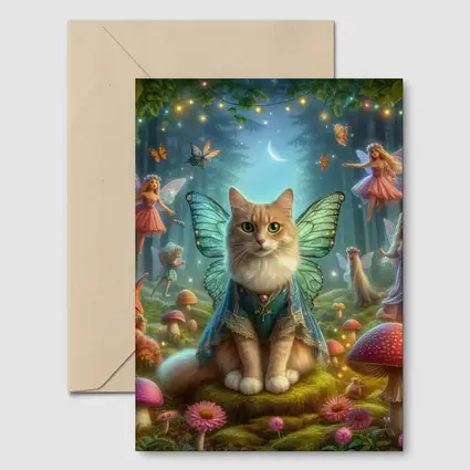 Fairy Cat with Wings in Enchanted Forest