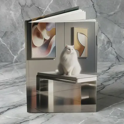 White Cat Sitting in Modern Art Gallery