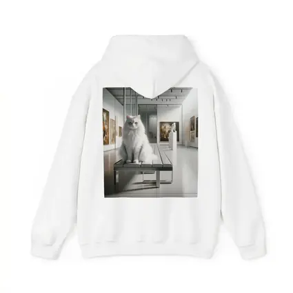 White Cat Sitting in Art Gallery