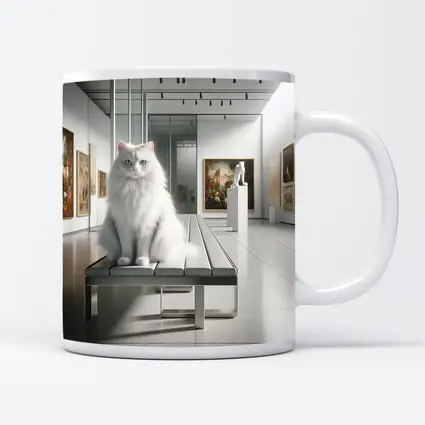 White Cat Sitting in Art Gallery