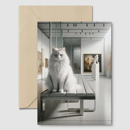 White Cat Sitting in Art Gallery