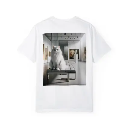 White Cat Sitting in Art Gallery