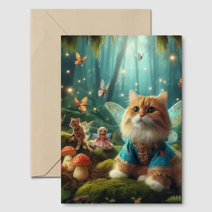Fairy Cat With Wings In Enchanted Forest
