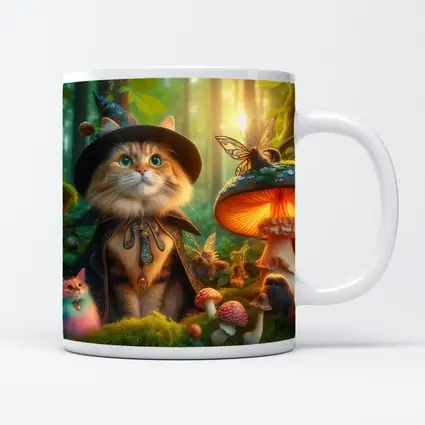 Wizard Cat Enchanted Forest Mushroom Fantasy
