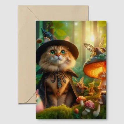 Wizard Cat Enchanted Forest Mushroom Fantasy