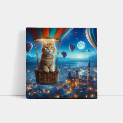Ginger Kitten Hot Air Balloon Night City