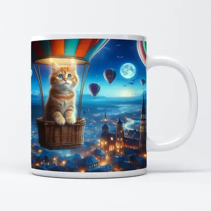 Ginger Kitten Hot Air Balloon Night City