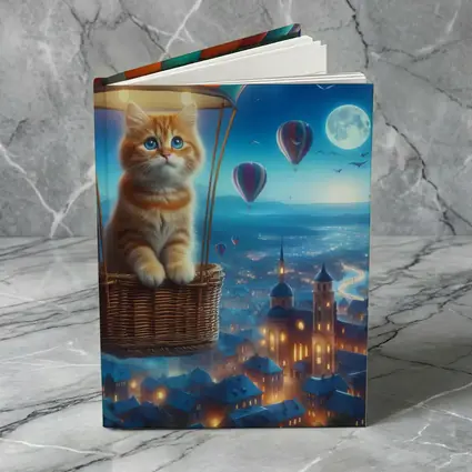 Ginger Kitten Hot Air Balloon Night City