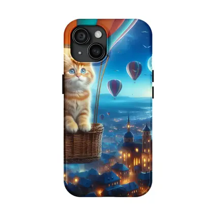 Ginger Kitten Hot Air Balloon Night City