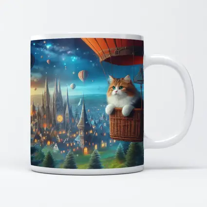 Fluffy Cat Hot Air Balloon Fantasy City