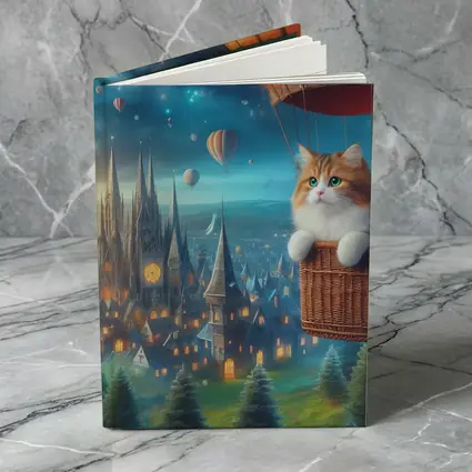Fluffy Cat Hot Air Balloon Fantasy City
