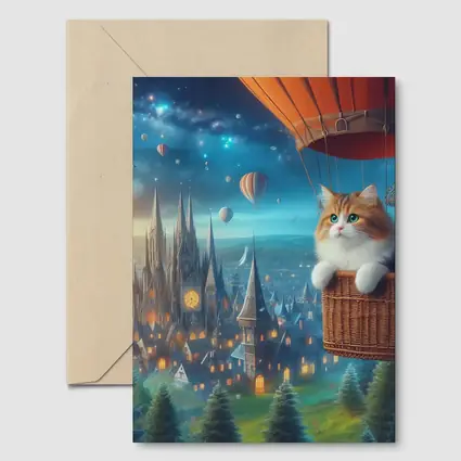 Fluffy Cat Hot Air Balloon Fantasy City