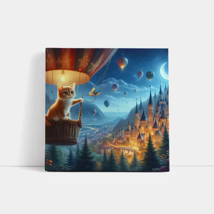 Kitten Hot Air Balloon Fantasy Castle Night