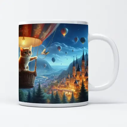 Kitten Hot Air Balloon Fantasy Castle Night