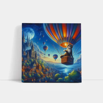 Cat Hot Air Balloon Fantasy Night Sky