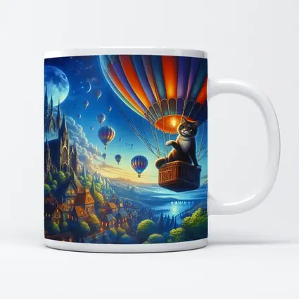 Cat Hot Air Balloon Fantasy Night Sky