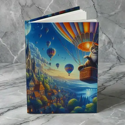 Cat Hot Air Balloon Fantasy Night Sky