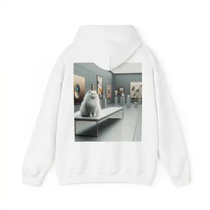 White Cat Sitting In Modern Art Gallery