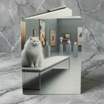 White Cat Sitting In Modern Art Gallery