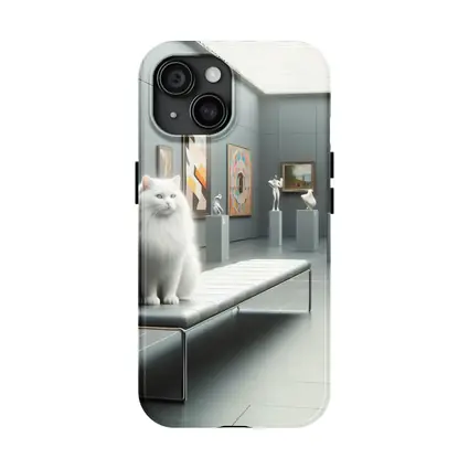 White Cat Sitting In Modern Art Gallery