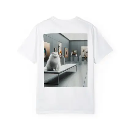 White Cat Sitting In Modern Art Gallery