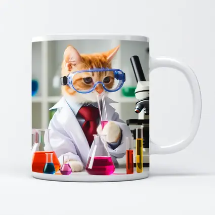 Orange Cat Scientist Lab Coat Microscope