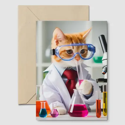 Orange Cat Scientist Lab Coat Microscope