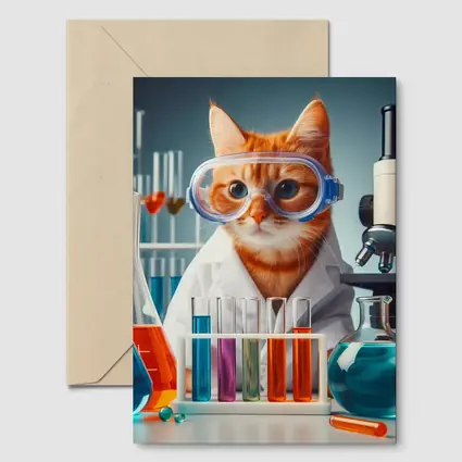 Orange Tabby Cat Scientist Laboratory Setting