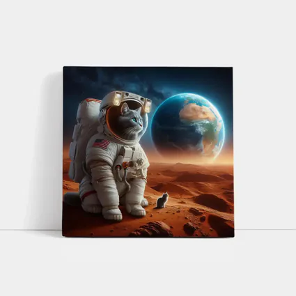 Cat Astronaut Standing On Mars Red Planet