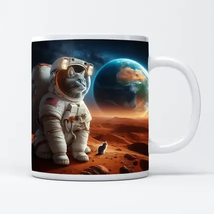 Cat Astronaut Standing On Mars Red Planet
