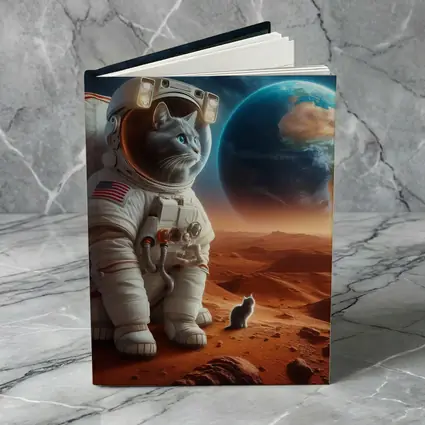 Cat Astronaut Standing On Mars Red Planet