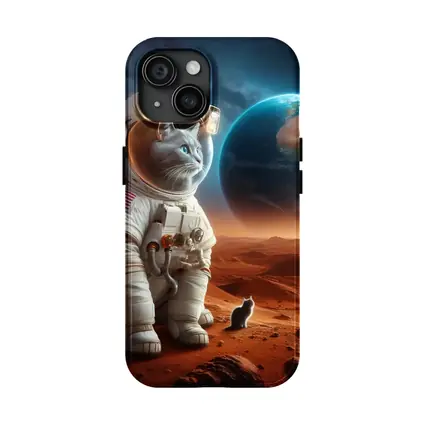 Cat Astronaut Standing On Mars Red Planet
