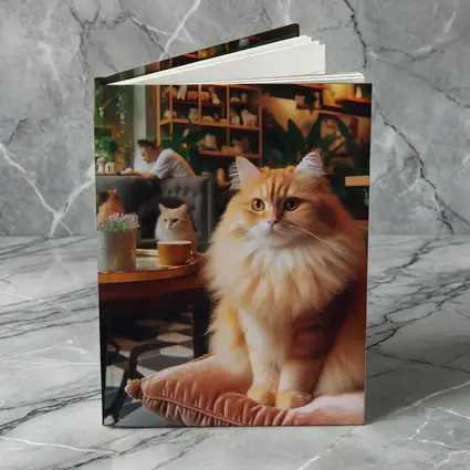 Fluffy Orange Cat Sitting Cozy Cafe Interior