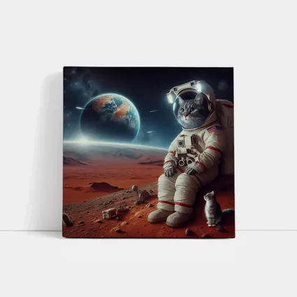 Cat Astronaut On Mars Surface Space