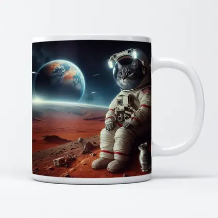 Cat Astronaut On Mars Surface Space